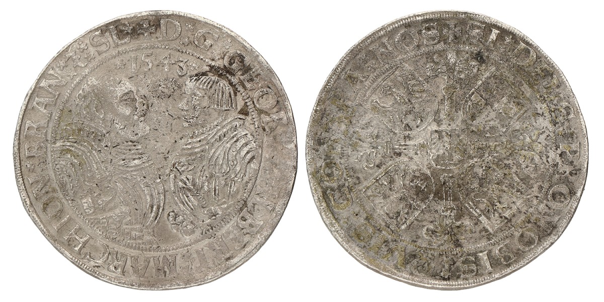 German States. Brandenburg-Franken. George von Ansbach & Albrecht-Alcibiade von Bayreuth. Thaler. 1543. VF.