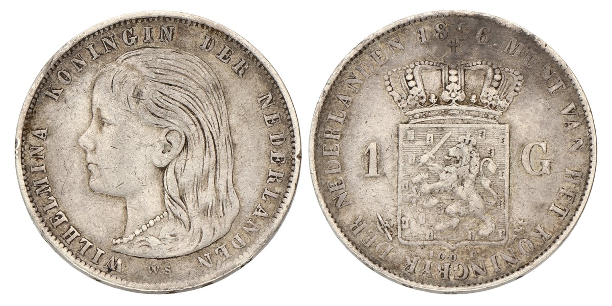 1 Gulden. Wilhelmina. 1896. Zeer Fraai +.