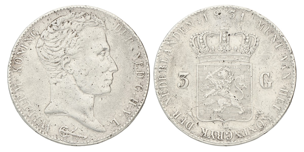 3 Gulden. Willem I. 1831. Zeer Fraai -.