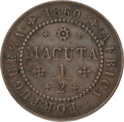 Angola. Pedro V. 1/2 Macuta. 1860. VF / XF.