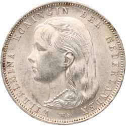 1 Gulden. Wilhelmina. 1892. UNC Details.