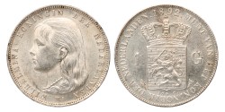 1 Gulden. Wilhelmina. 1892. UNC Details.