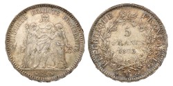 France. Third republic. 5 Francs. 1873 A. MS 62.