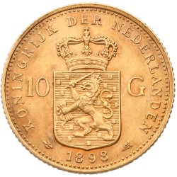 10 Gulden. Wilhelmina. 1898 B. AU Details.