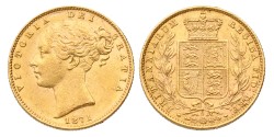 Australia. British colony. Victoria. Sovereign - Shield, 'WW' incused. 1871 S. MS 62.
