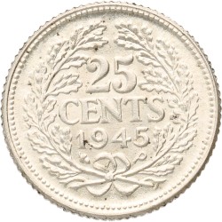 25 Cent. Wilhelmina. 1945 P. MS 63.