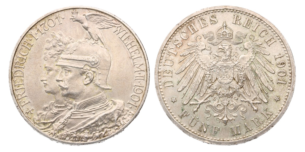 German states. Prussia. Wilhelm II. 5 Mark - 200th Anniversary of the Kingdom. 1901 A. MS 63