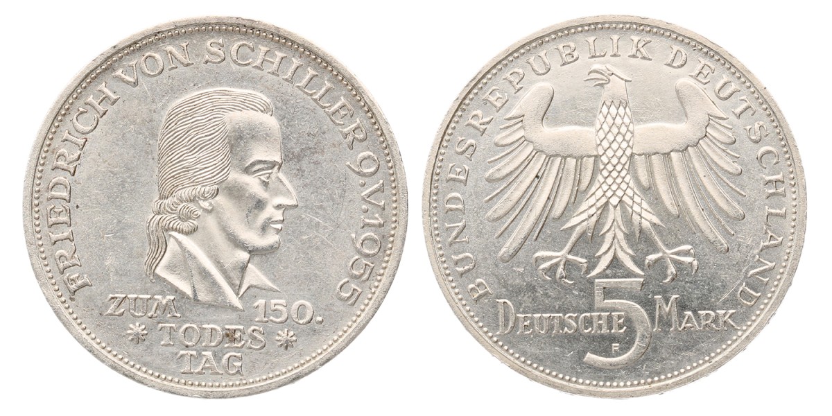 Germany. BRD. 5 Mark - Friedrich von Schiller. 1955 F. MS 63