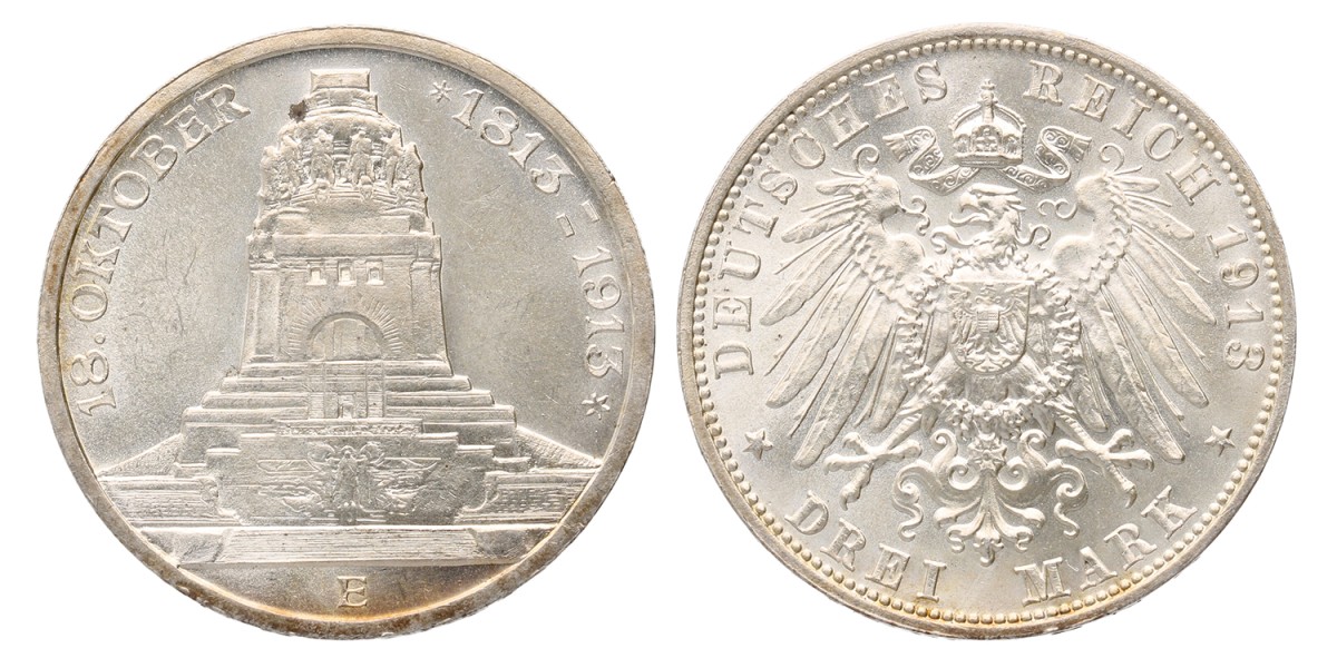 German states. Saxony. 3 Mark - 100th Anniversary of the Völkerschlacht. 1913 E. MS 63