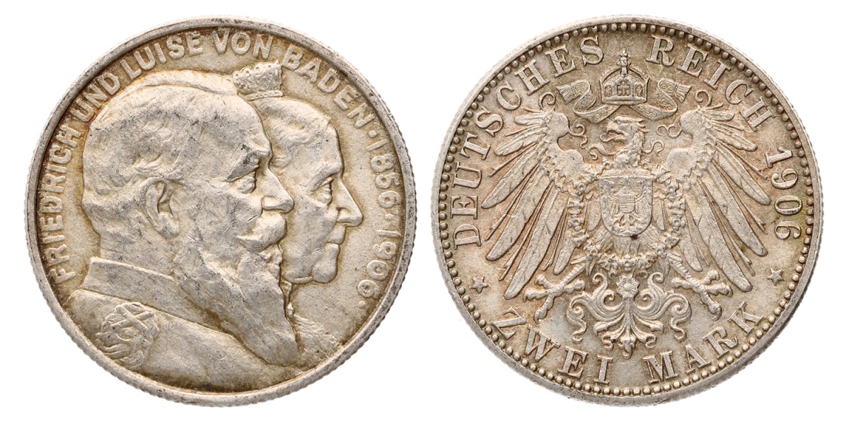 German states. Baden. Friedrich. 2 Mark - 50th wedding anniversary. 1906 G. MS 62