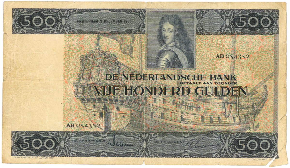 Nederland 500 gulden Bankbiljet Type 1930 Stadhouder Willem III - Fraai +.