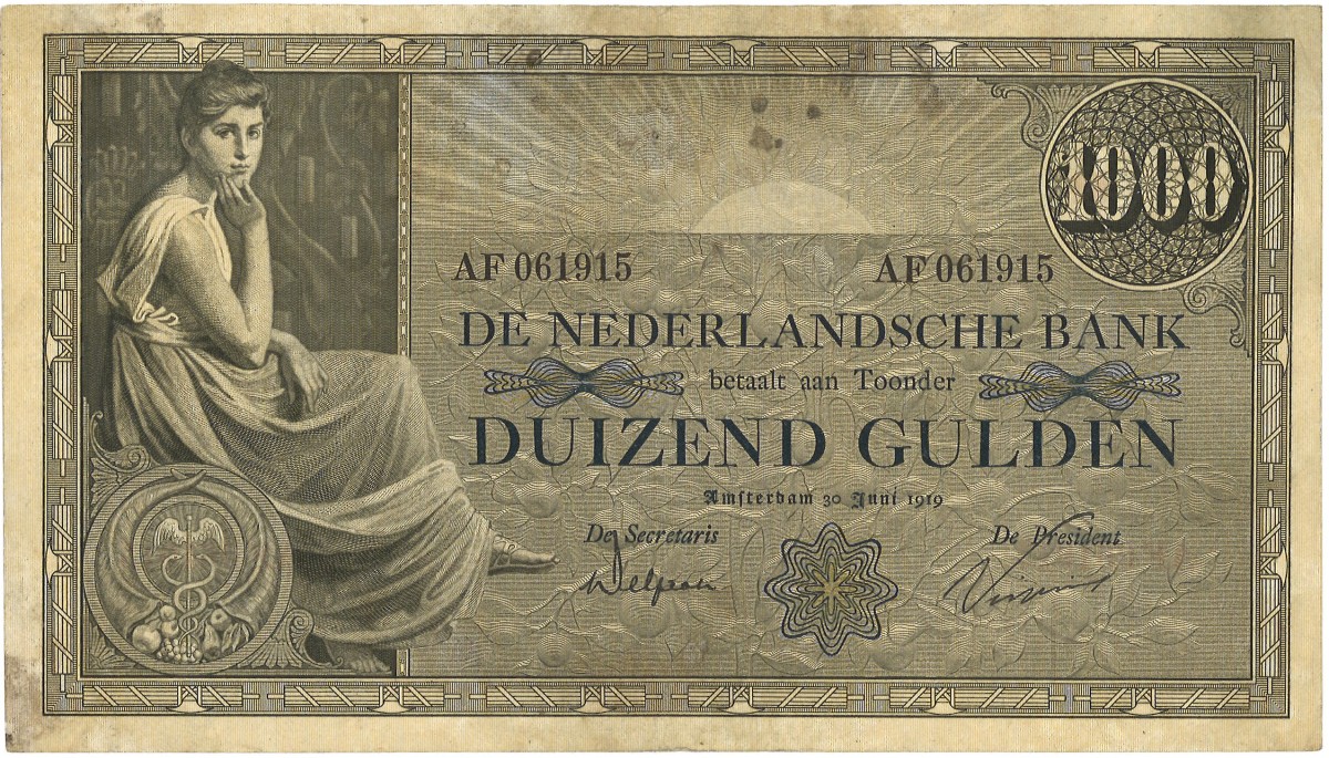 Nederland. 1000 Gulden. Bankbiljet. Type 1919. - Zeer Fraai / Prachtig.