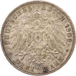 German states. Württemberg. Wilhelm II. 3 Mark. 1909 F. MS 63.