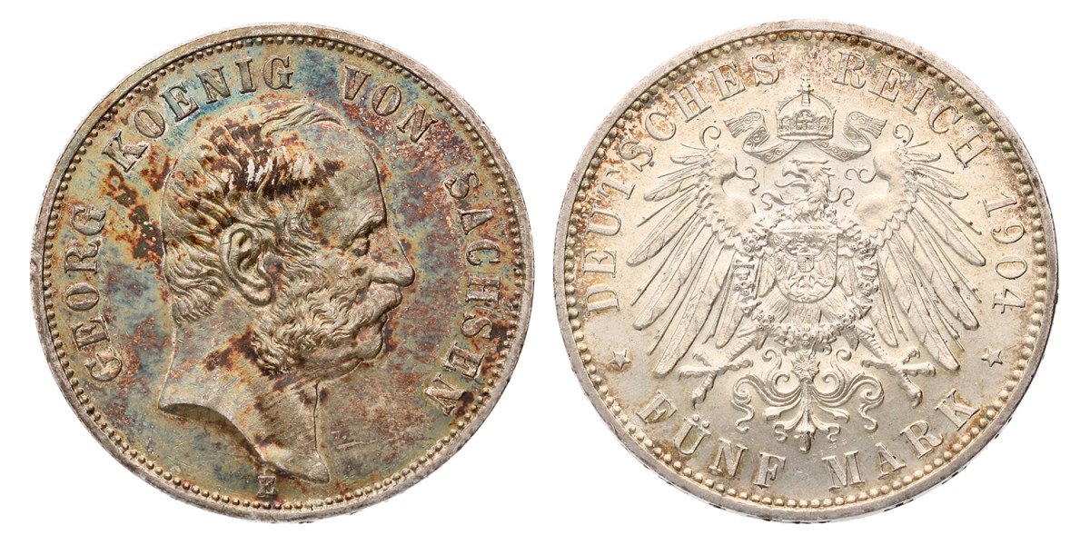 German states. Saxony. Georg. 5 Mark. 1904 E. MS 63.