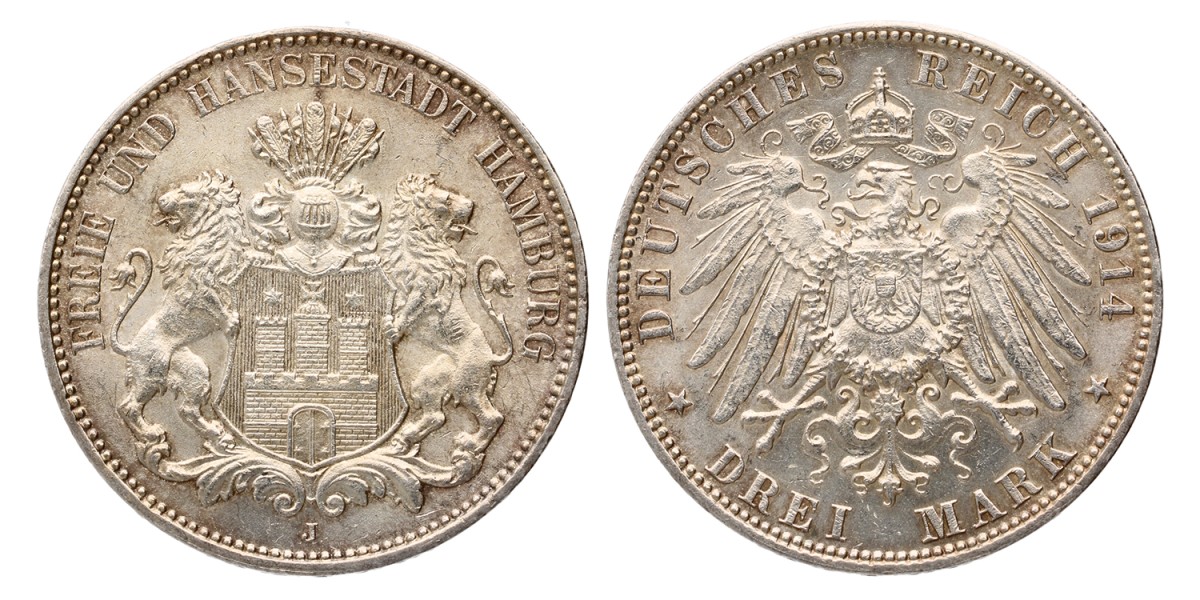 German states. Hamburg. 3 Mark. 1914 J. MS 63