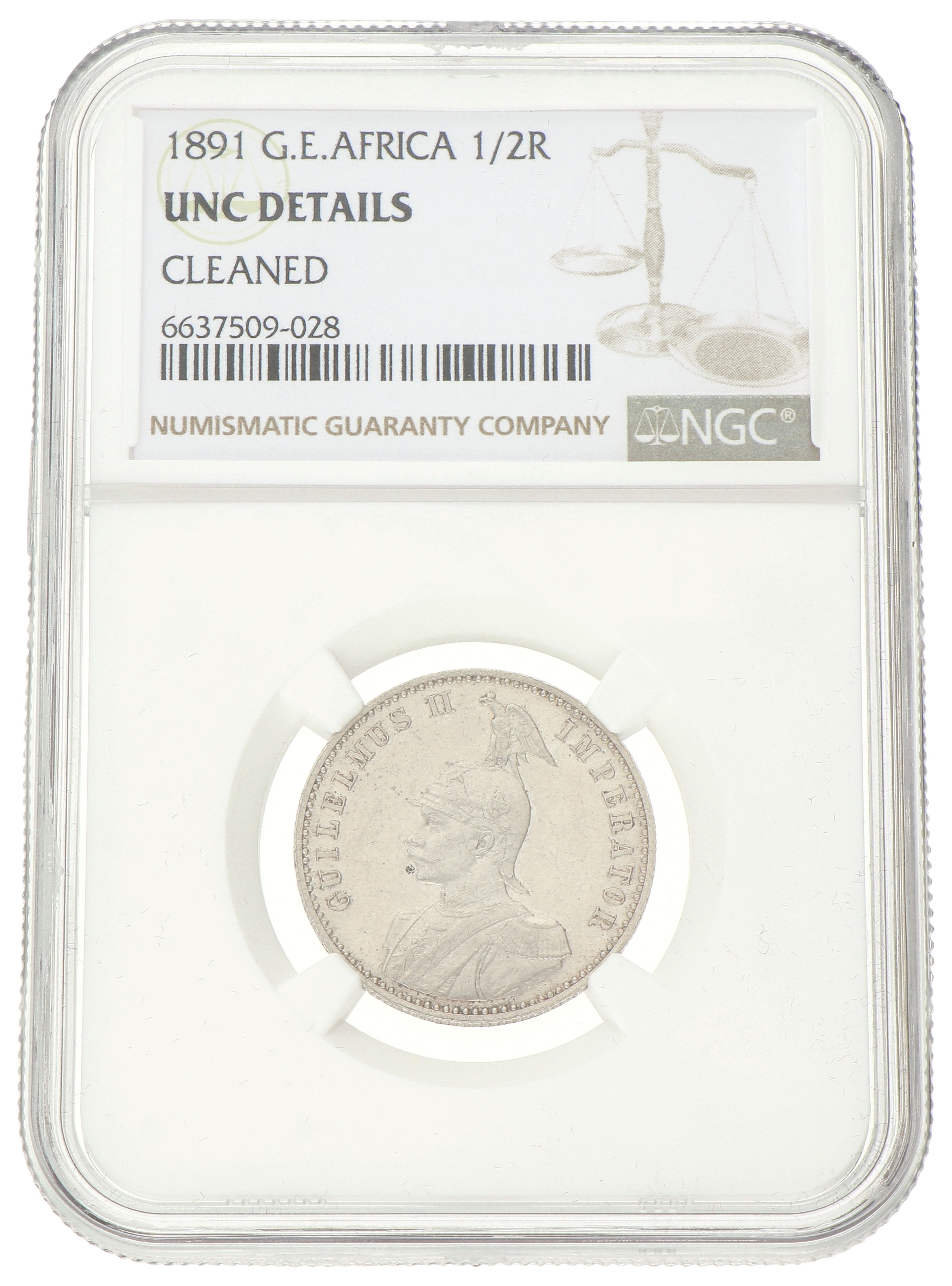 German East Africa. Wilhelm II. ½ Rupee. 1891. UNC details.