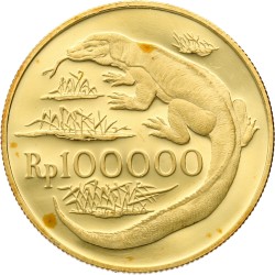 Indonesia. 100000 Rupees - Consevation series, Komodo dragon. 1974. PF 65 ULTRA CAMEO.