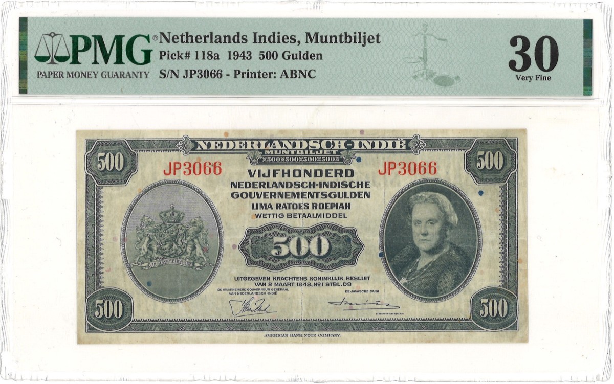 Nederlands-indies. 500 Gulden. Banknote. Type 1943. -  PMG 30