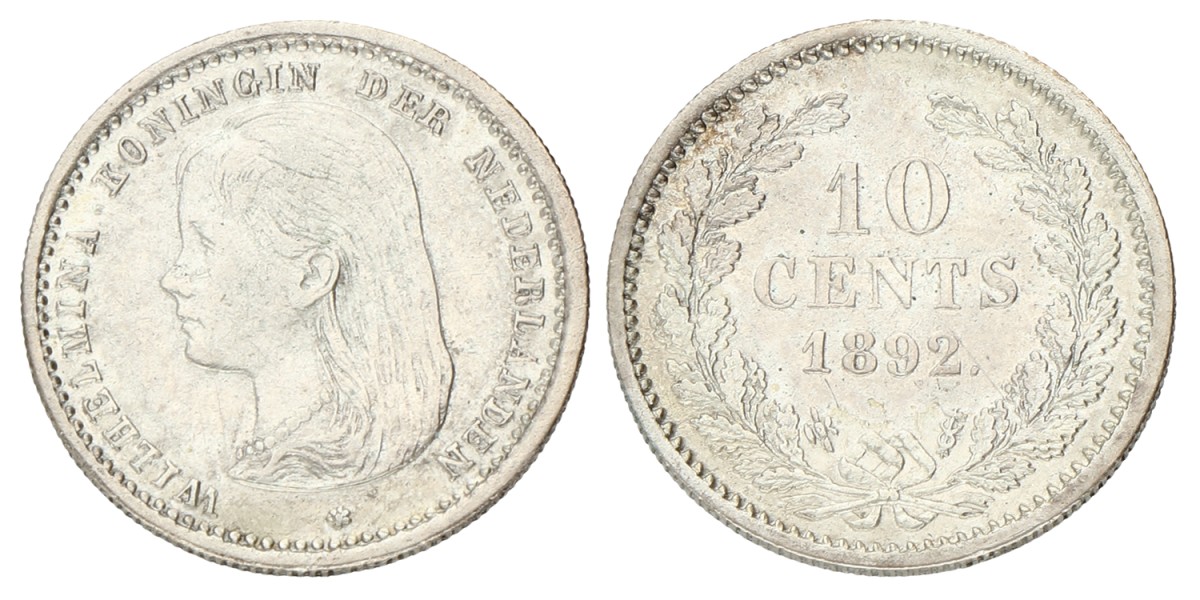 10 Cent. Wilhelmina. 1892. Prachtig +.