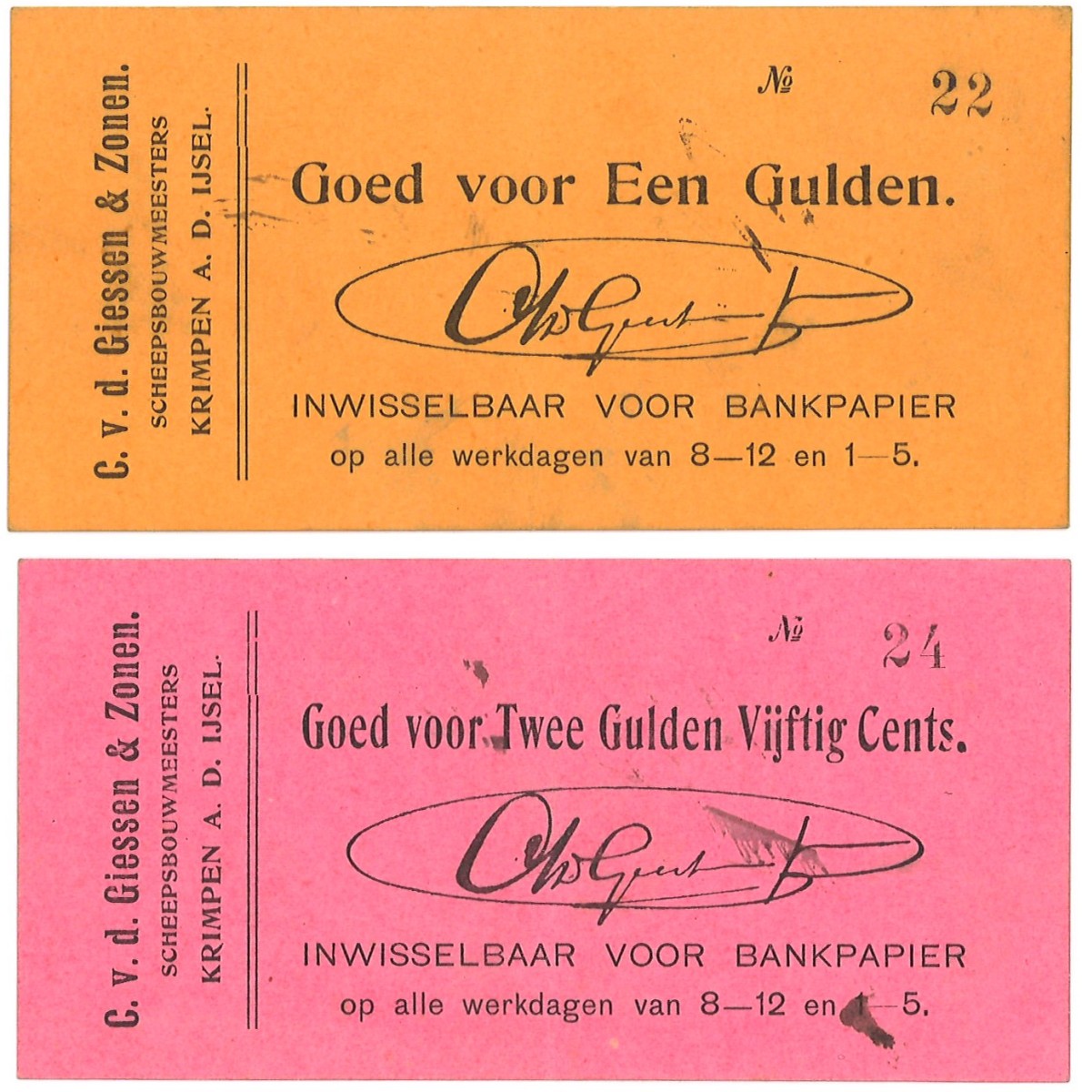 Nederland. 1/2,50 Gulden. Waardebon. Type ND. Type C.v.d. Giessen & zonen Scheepsbouwmeesters. - Zeer Fraai / Prachtig.