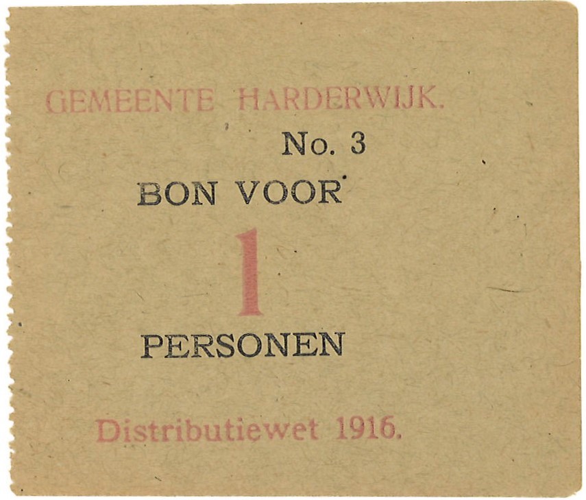 Nederland. Bon voor 1 Personen. Noodgeld. Type 1916. Type Harderwijk. - UNC.