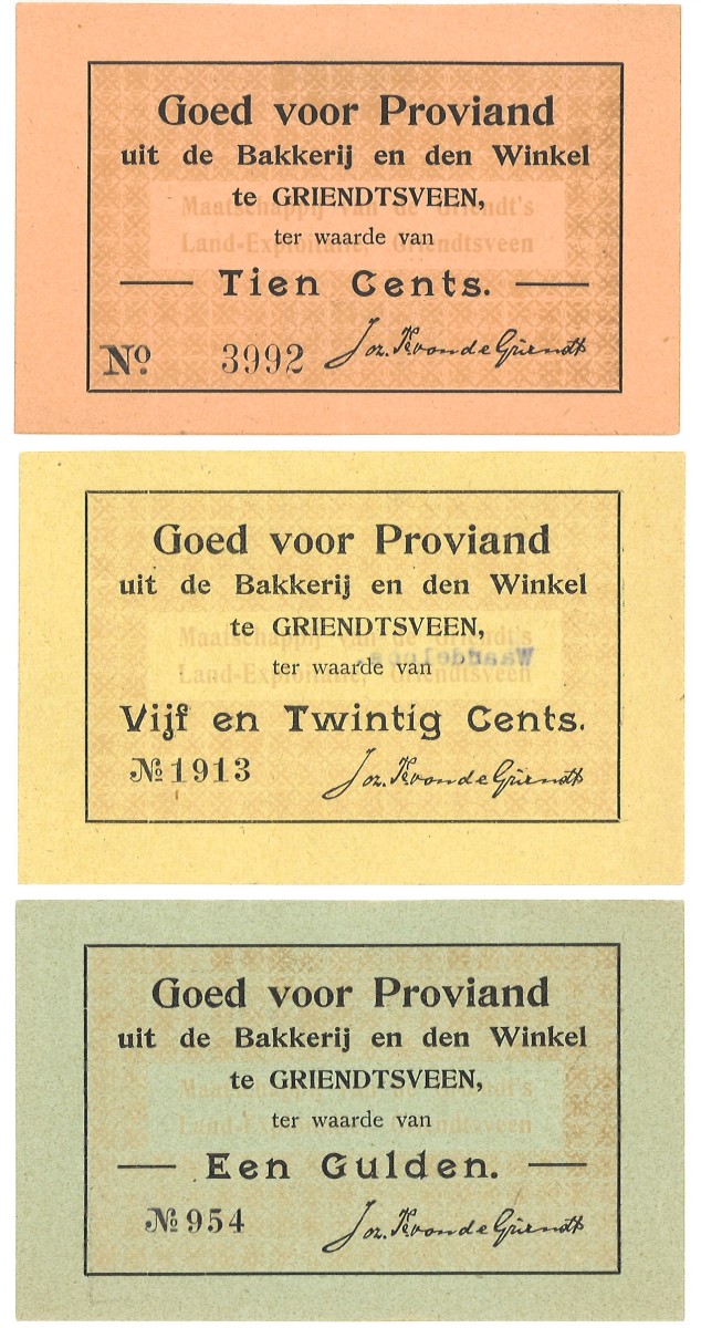 Nederland. 10 cent/25 cent/1 Gulden. Noodgeld. Type ND. Type Griendsveen. - Prachtig.