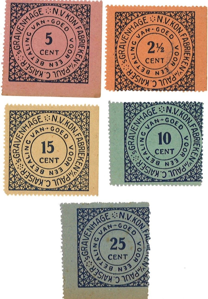 Nederland. 2.5/5/10/15/25 cent. Waardebon. Type ND. Type Bakkerij Paul C. Kaiser. - Zeer Fraai.