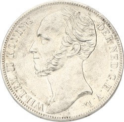1 Gulden. Willem II. 1845 Zonder streepje. Prachtig / UNC.