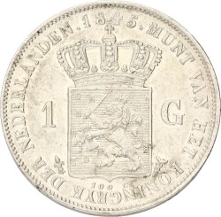 1 Gulden. Willem II. 1845 Zonder streepje. Prachtig / UNC.