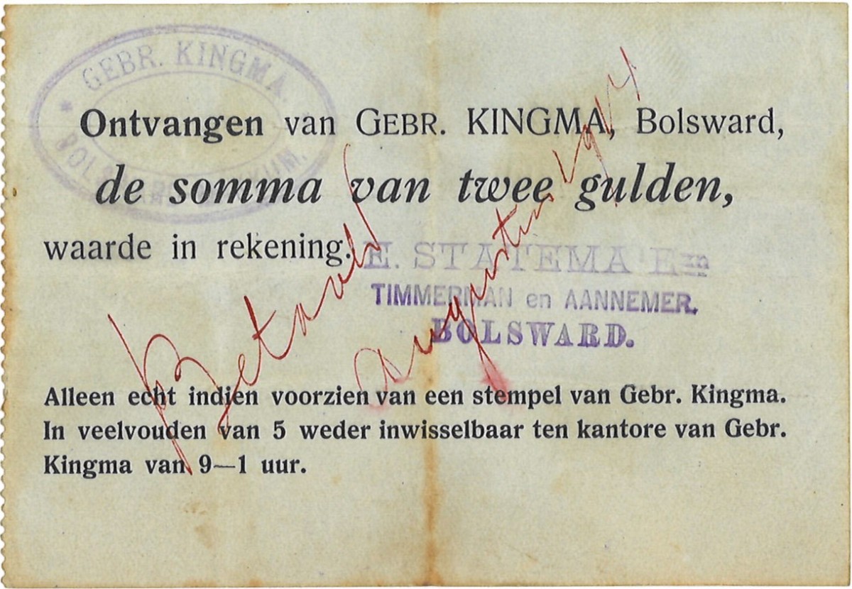 Nederland. 2 Gulden. Waardebon. Type ND. Type Bolsward. - Fraai.