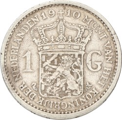 1 Gulden. Wilhelmina. 1910. Zeer Fraai / Prachtig.