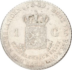 1 Gulden. Nederlands-Indië. Willem I. 1839. Zeer Fraai +.