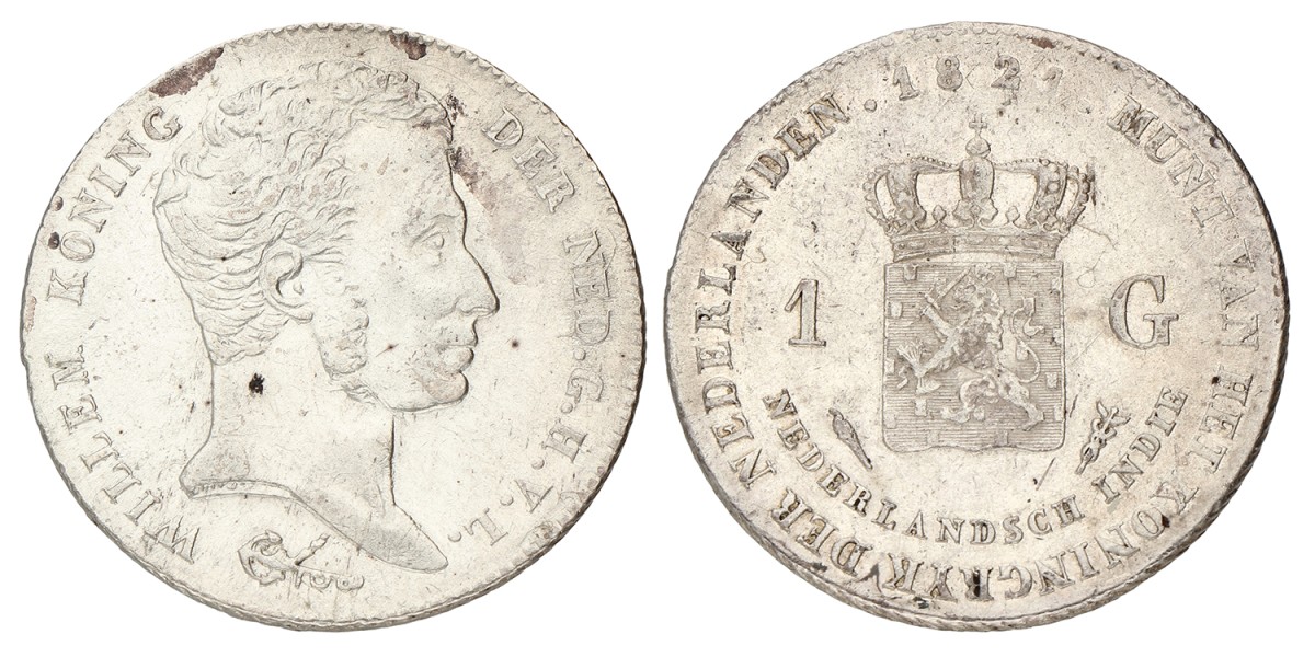 1 Gulden. Nederlands-Indië. Willem I. 1821. Zeer Fraai.