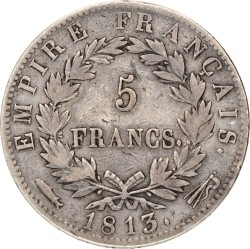 5 Francs. Napoleon. 1813 Vis. Zeer Fraai.