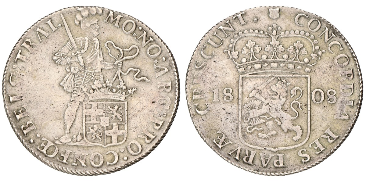 1 Rijksdaalder. Utrecht. Lodewijk Napoleon. 1808. Zeer Fraai +.