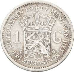 1 Gulden. Wilhelmina. 1917. Zeer Fraai.