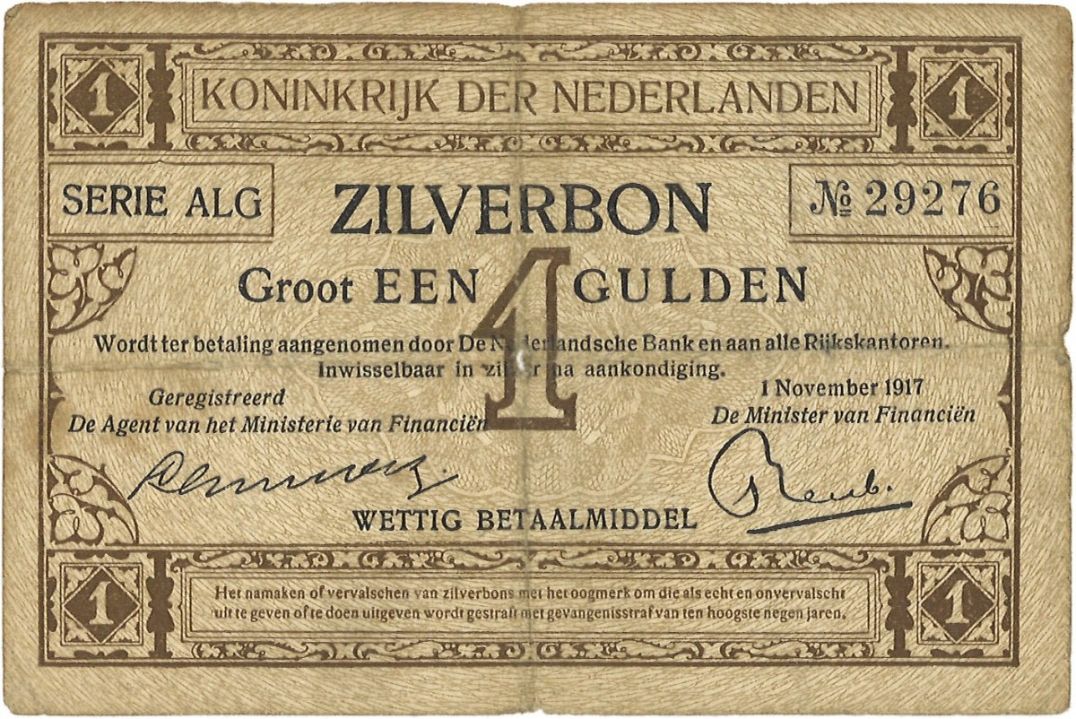 Nederland. 1 Gulden. Zilverbon. Type 1916. - Fraai.