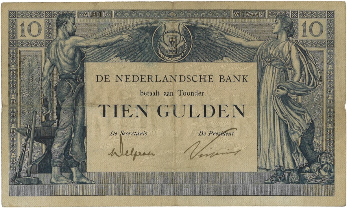 Nederland. 10 Gulden. Bankbiljet. Type 1921. - Zeer Fraai.