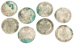 Lot (8) Halve Dukaton & Kronenthaler. Brabant (Antwerpen), Vlaanderen (Brugge). Maria Theresia. 1750, 1753, 1754 & 1756.