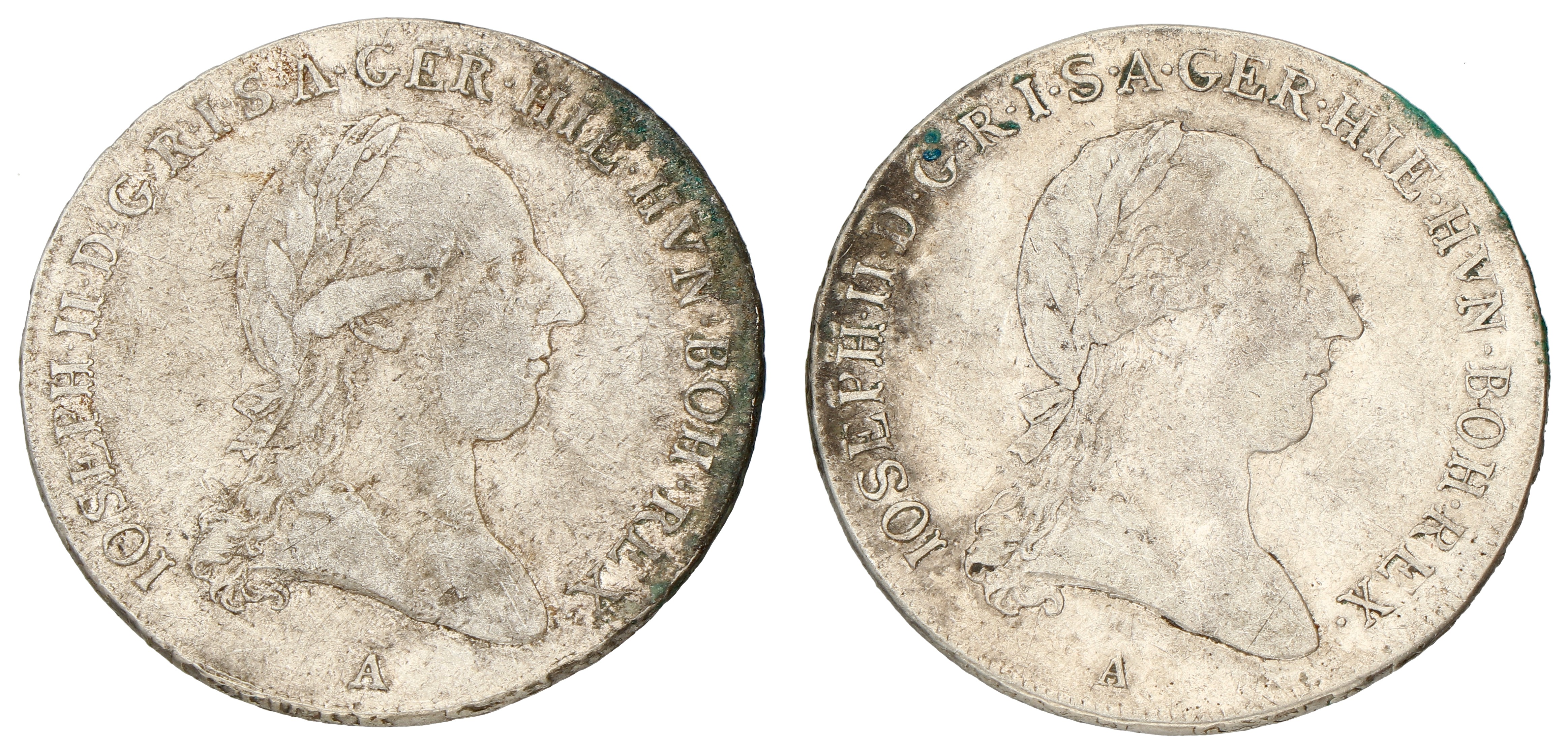 Austria. Joseph II. Lot (2) ½ Kronenthaler. 1788 & 1799. Gemiddeld Zeer Fraai.