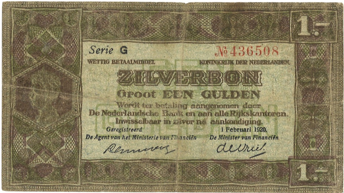 Nederland. 1 Gulden. Zilverbon. Type 1920. - Fraai / Zeer Fraai.