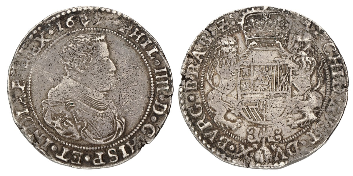 Dukaton. Brabant. Antwerpen. Filips IV. 16(5?). Zeer Fraai.