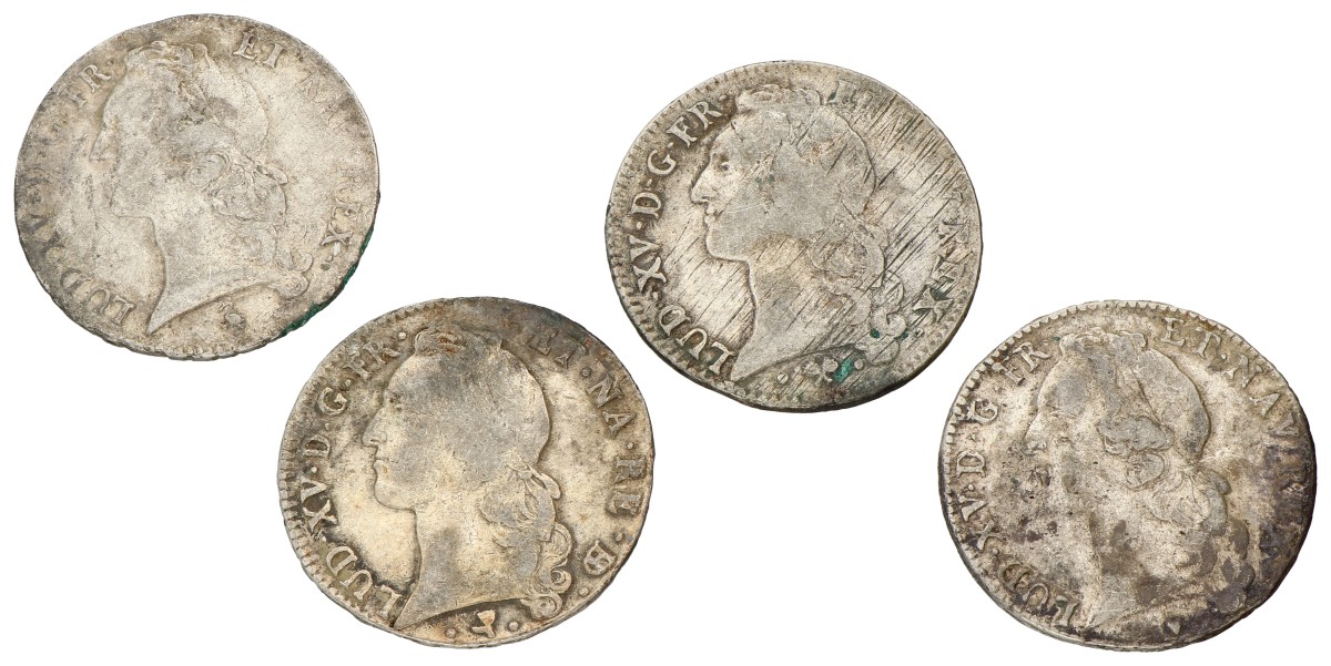 France. Louis XV. Lot (4) Ecu. 1759 A, 65 Cow, 66 L, 70 &. F - VF.