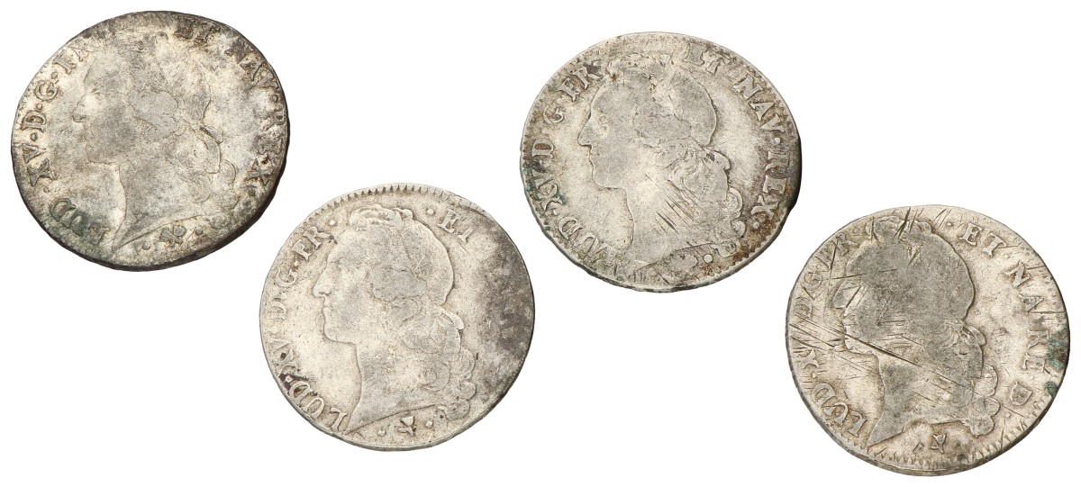 France. Louis XV. Lot (4) Ecu. 1756 Cow, 65 L, 65 Cow, 66 L. F - VF.