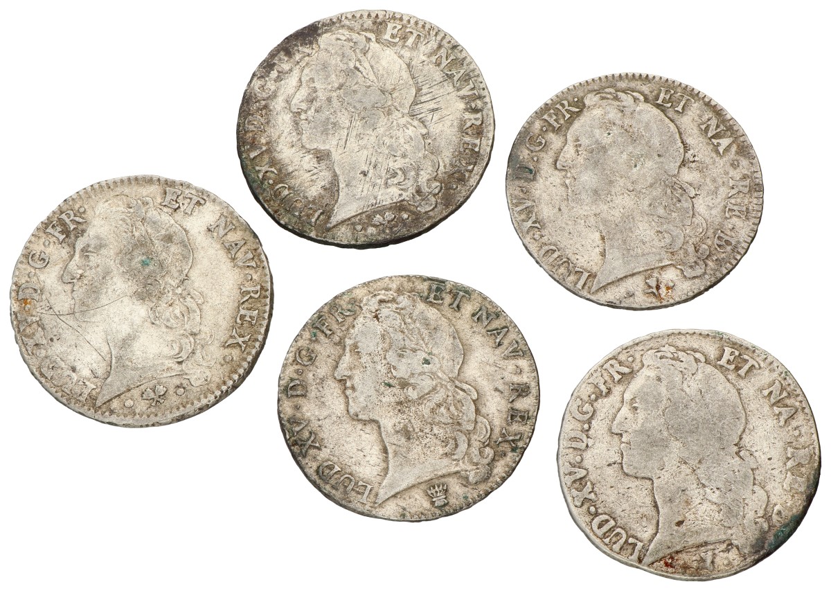 France. Louis XV. Lot (5) Ecu. 1766 L, 67 L, 68 I, 69 Cow, 70 Cow. F - VF.