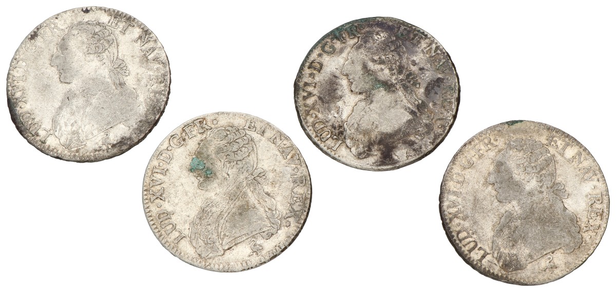 France. Louis XVI. Lot (4) Ecu. 1784 A & I, 1790 A, 91 A. F - VF.
