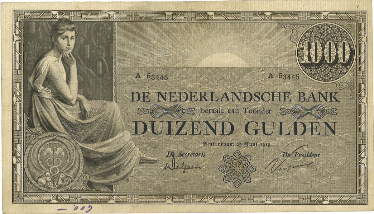 Nederland. 1000 Gulden. Bankbiljet. Type 1919. - Zeer Fraai.