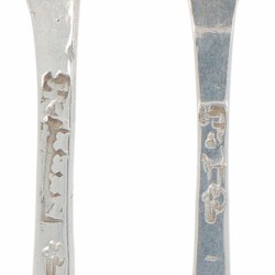 (2) delige set miniatuur lepels (Amsterdam 18e eeuw) zilver.