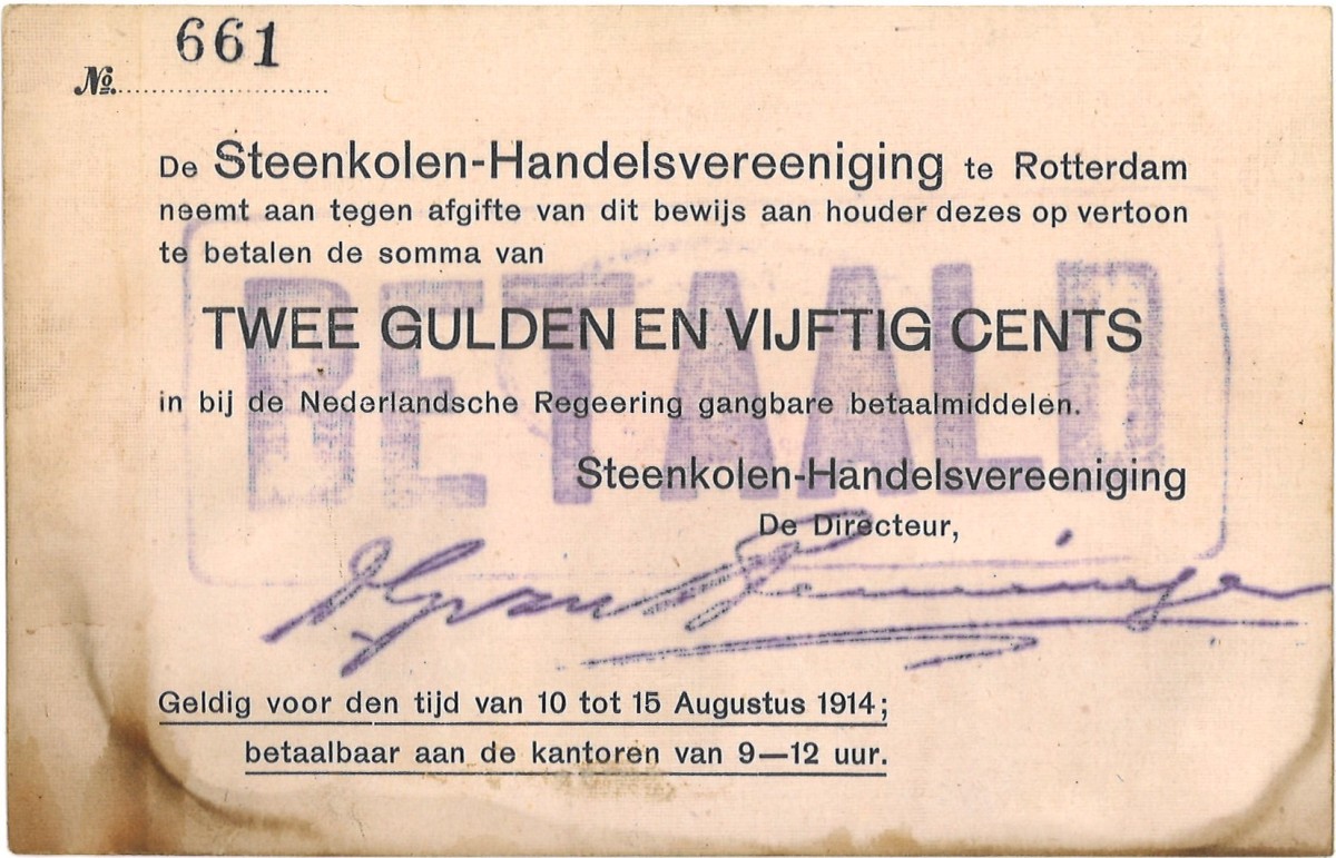 Nederland. 2,50 Gulden. Noodgeld. Type 1914. Type Rotterdam. - Zeer Fraai.