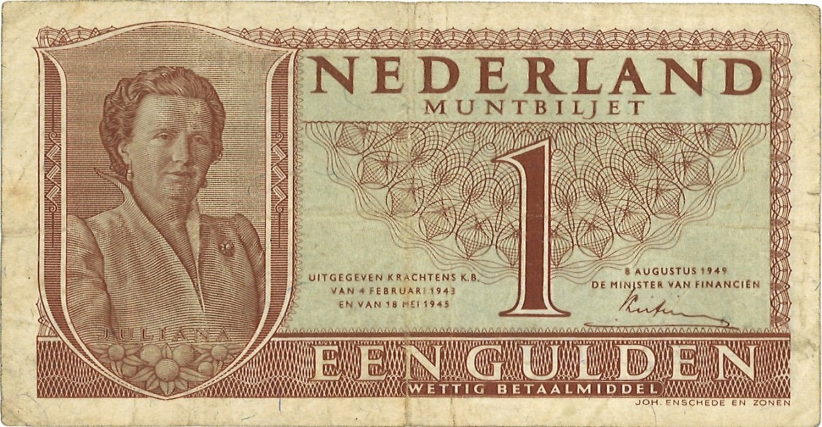 Nederland. 1 Gulden. Muntbiljet. Type 1949. - Zeer Fraai.